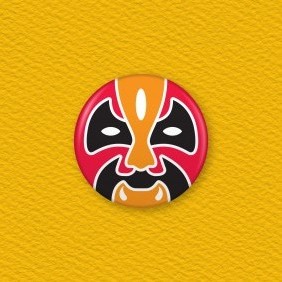 Chinese Opera Mask Button Badge