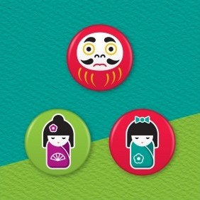 Japanese Dolls 3 Badge Set